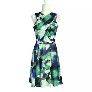 Shoshanna Crossover Neck Watercolor Dress